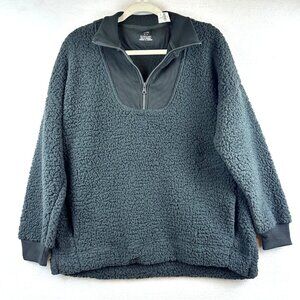 NWT Aerie Sherpa Fleece Sweater Womens M Gray Cozy Mock Quarter Zip Athleisure